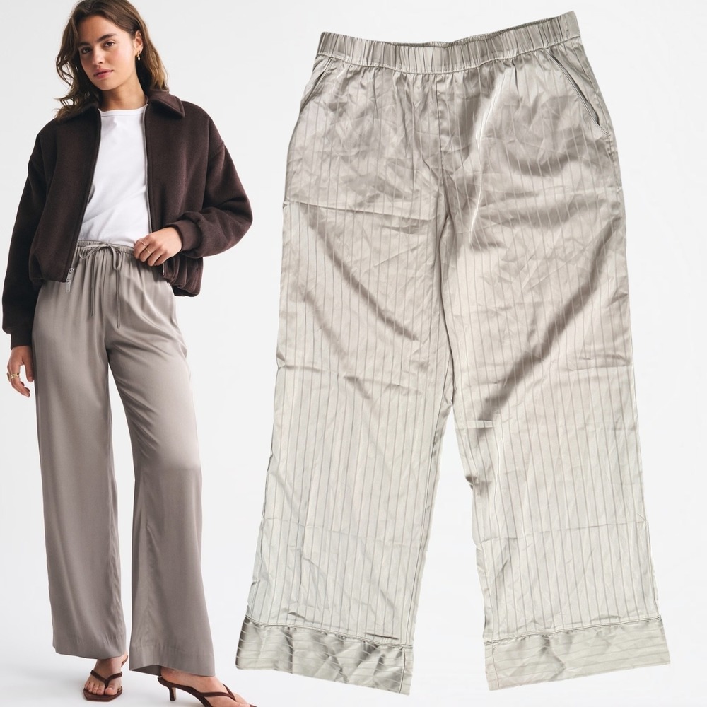 Abercrombie & Fitch Pajama Pants Pinstripe Satin Silver Medium